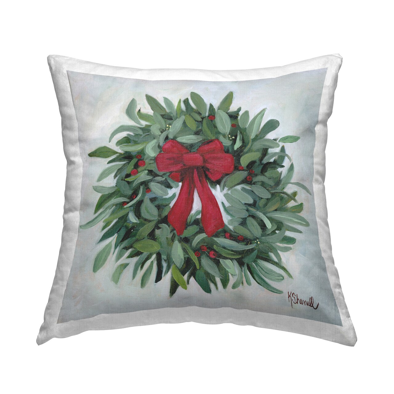 Traditional Holiday Wreath Design by Kate Sherrill Throw Pillow